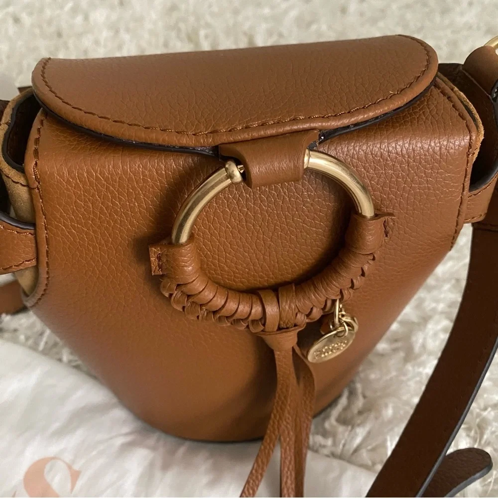 See by Chloe Joan Box Leather Bucket Crossbody Bag Caramello Tan Gold